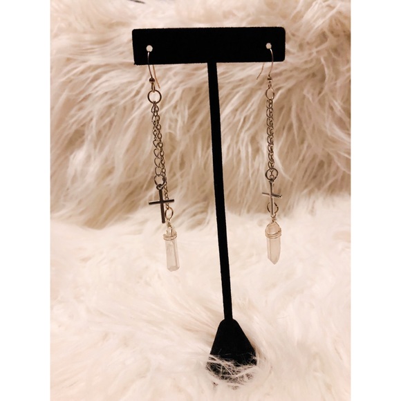 One a kind Silver Cross & Crystal Earrings - Picture 1 of 2